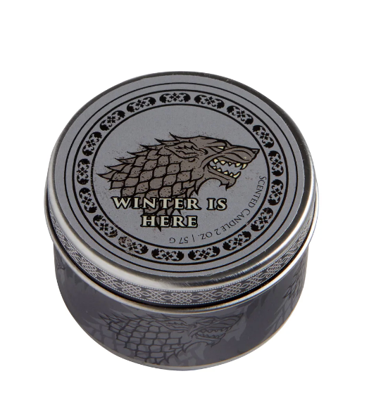 Winterfell's Warmth: The House Stark Frosted Pine Candle (2 oz. Tin)